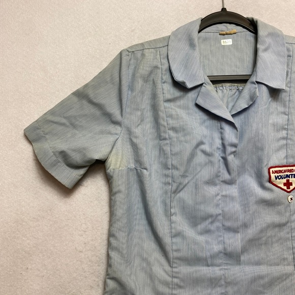 Vintage American Red Cross Volunteer  Dress L Blue White Uniform Stripe 1940s - Picture 7 of 14